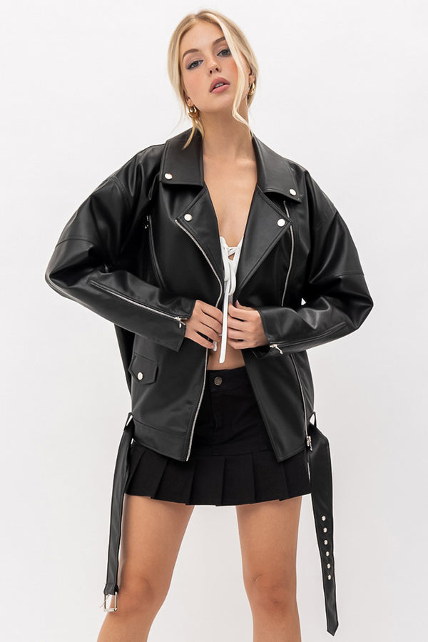 Mozo Oversized Biker Jacket in Black