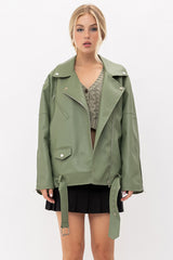 Mozo Oversized Biker Jacket in Light Olive