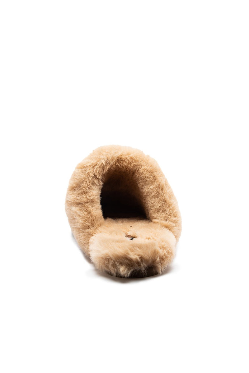 Qupid Shearling Mule in Camel