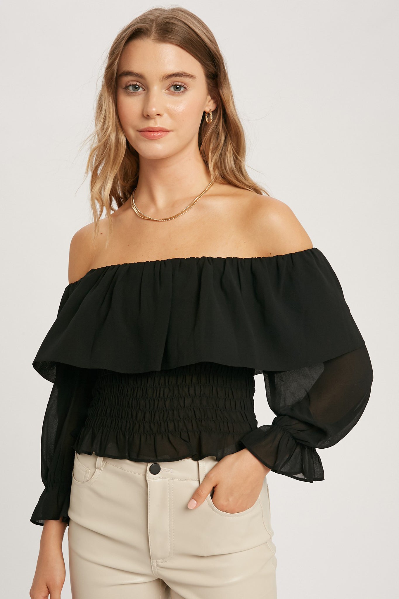 View 2 of Boa Off Shoulder Top, a Tops from Larrea Cove. Detail: .