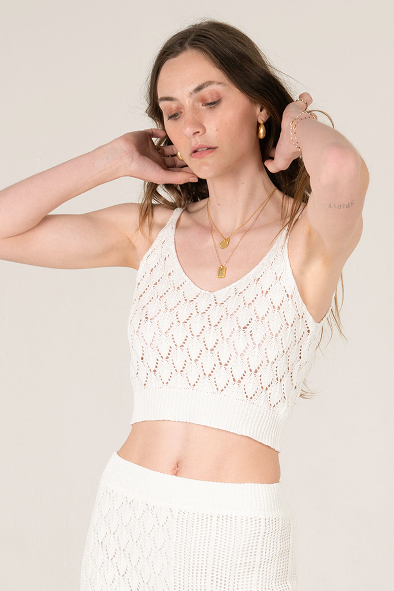 View 2 of Gaia Cropped Sweater Tank, a Tops from Larrea Cove. Detail: .