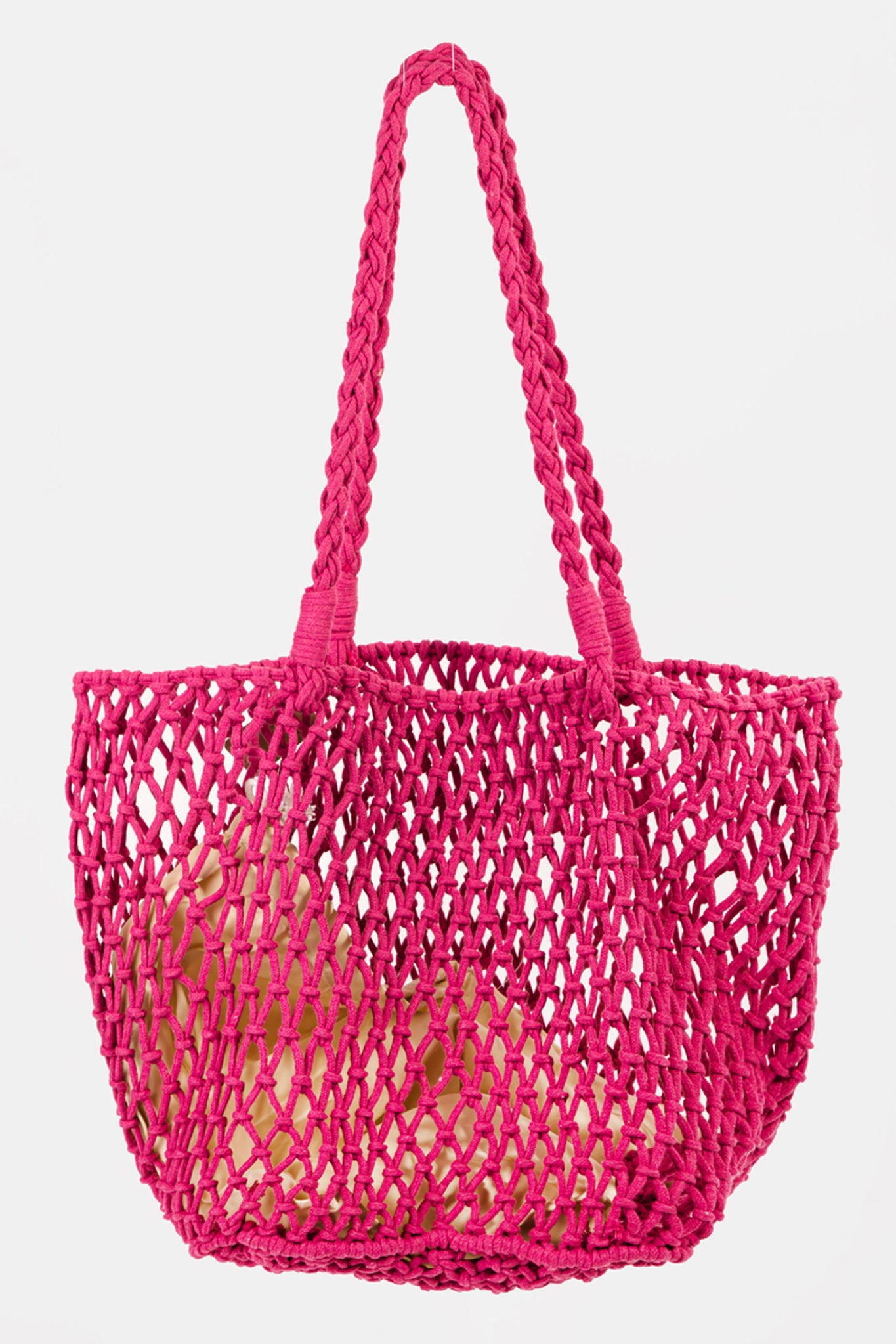 View 2 of Mares Braided Net Tote Bag in Fuchsia, a Bags from Larrea Cove. Detail: .